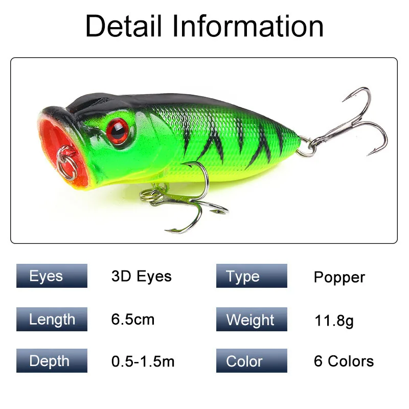 1 PC Fishing Lure Popper Floating Hard Bait Artificial Chatterbait 6.5cm 11.8g Steel Beads Fishing Lure Perch Pesca Fishing Hook - Image 3